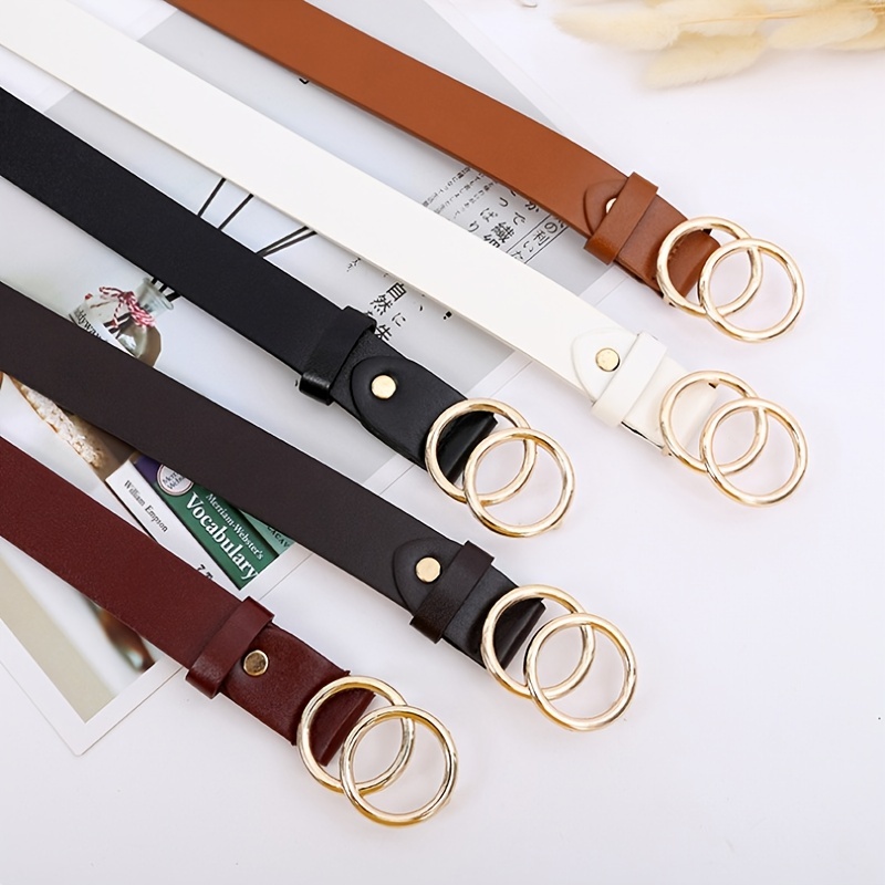 Women Belts for Jeans with Fashion Double O-Ring Buckle and Faux Leather