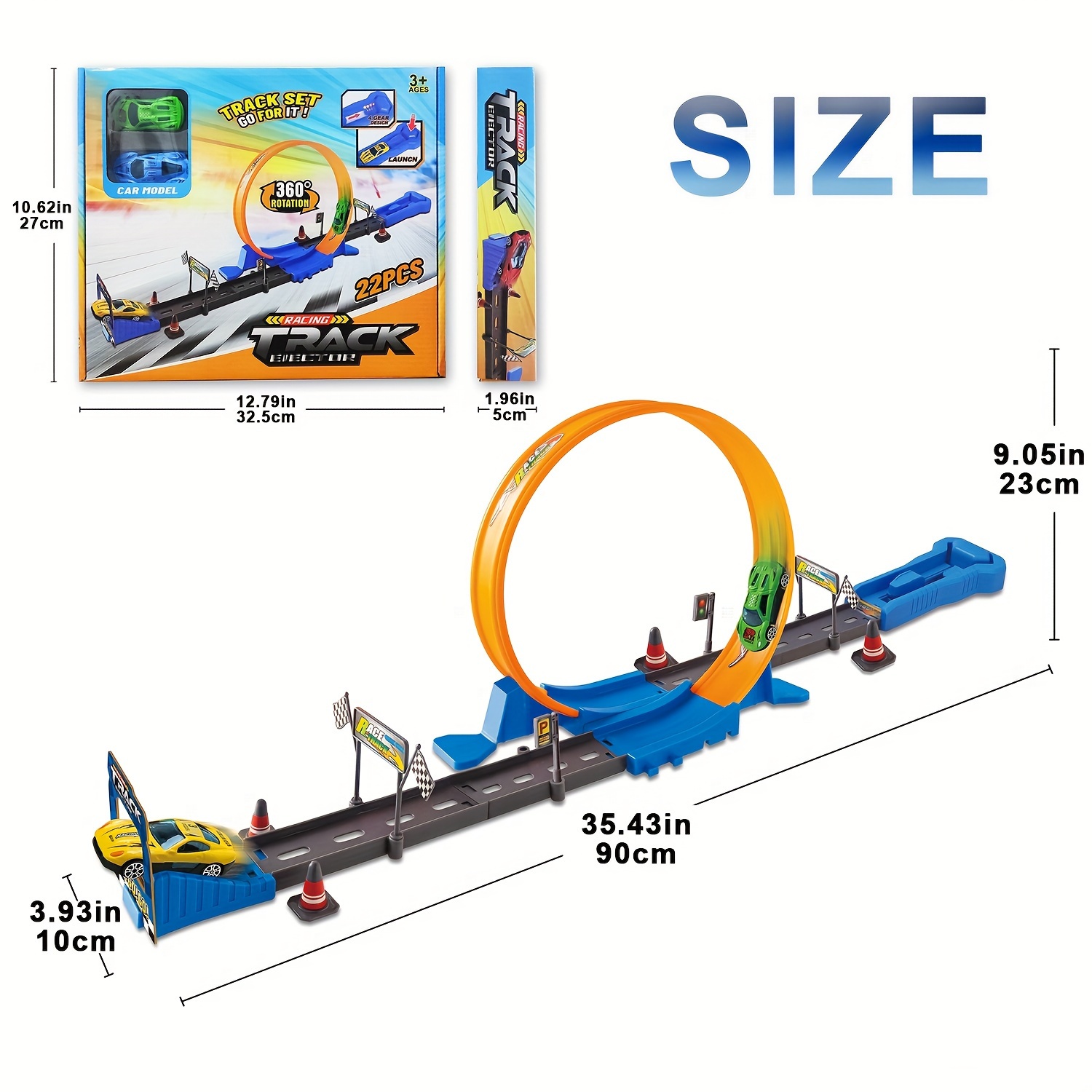 Conjunto de montanha-russa acrobática de pista de corrida de rotação de 360°  - Conjunto de jogos de veículos coloridos com 2 carros de liga leve Mini  Racer e pista para crianças de