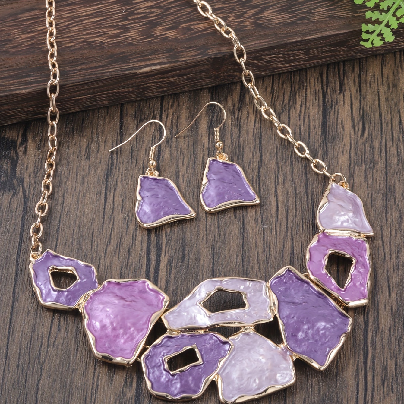 

3pcs Earrings Plus Necklace Boho Style Jewelry Set Zinc Alloy Irregular Design Dainty Purple Color Match Daily Outfits Gift For Her