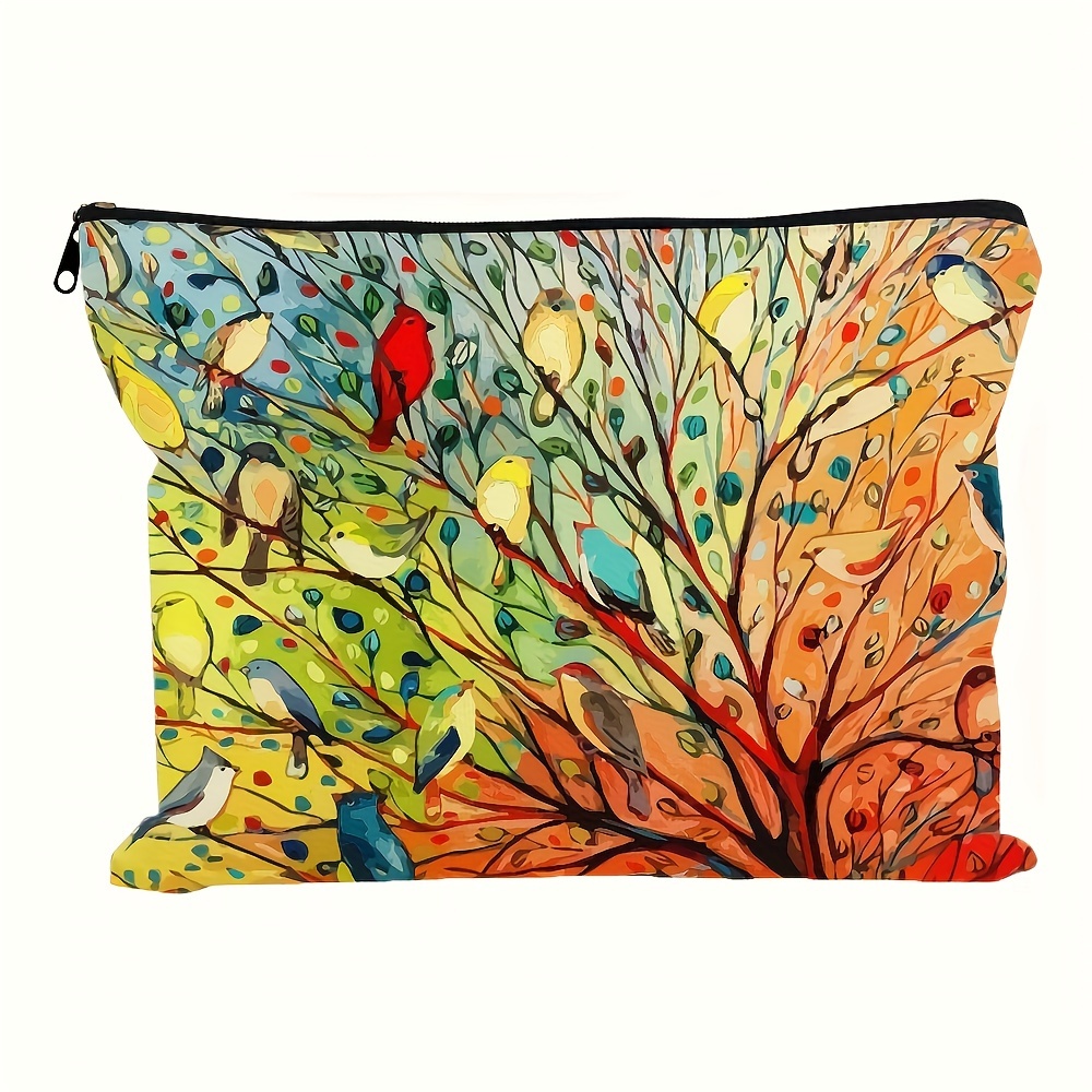 

Cute Cosmetic Bag Wallet, Interesting Cosmetic Bag, Women's Zipper Travel Toiletry Bag, Tree Bird Oil Painting Cosmetic Bag