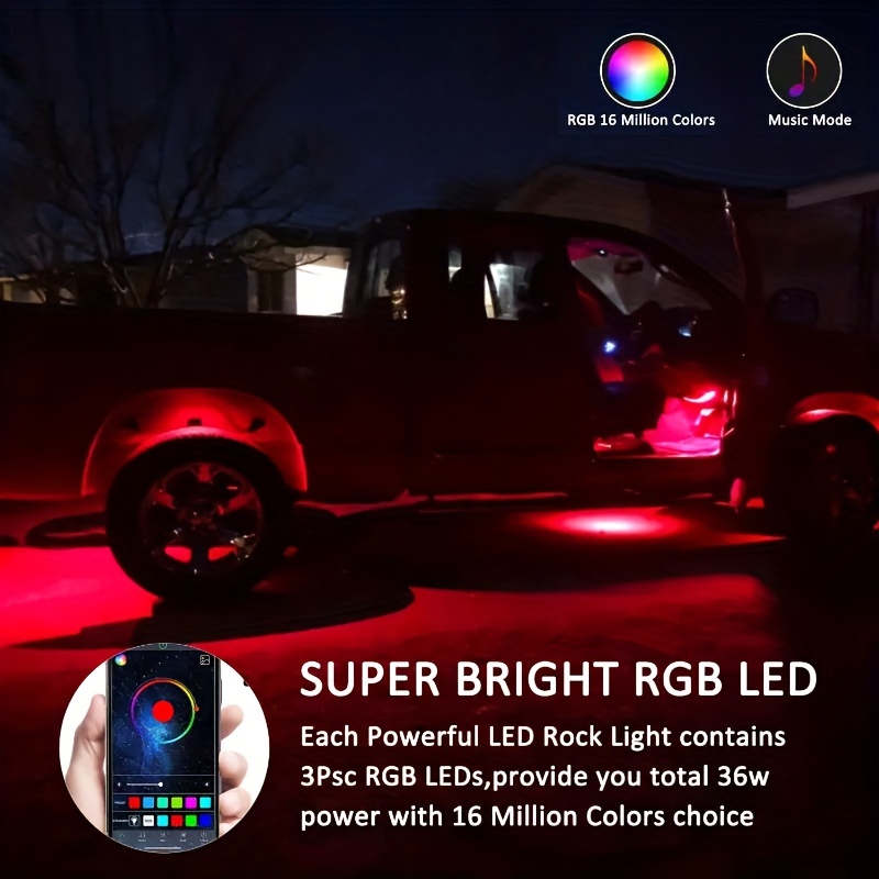 For Ride with this RGB LED Rock Lights Kit - App Control, Flashing Music  Mode, and Wheel Well LED Lights For Car Truck ATV UTV RZR SUV for Wrangler