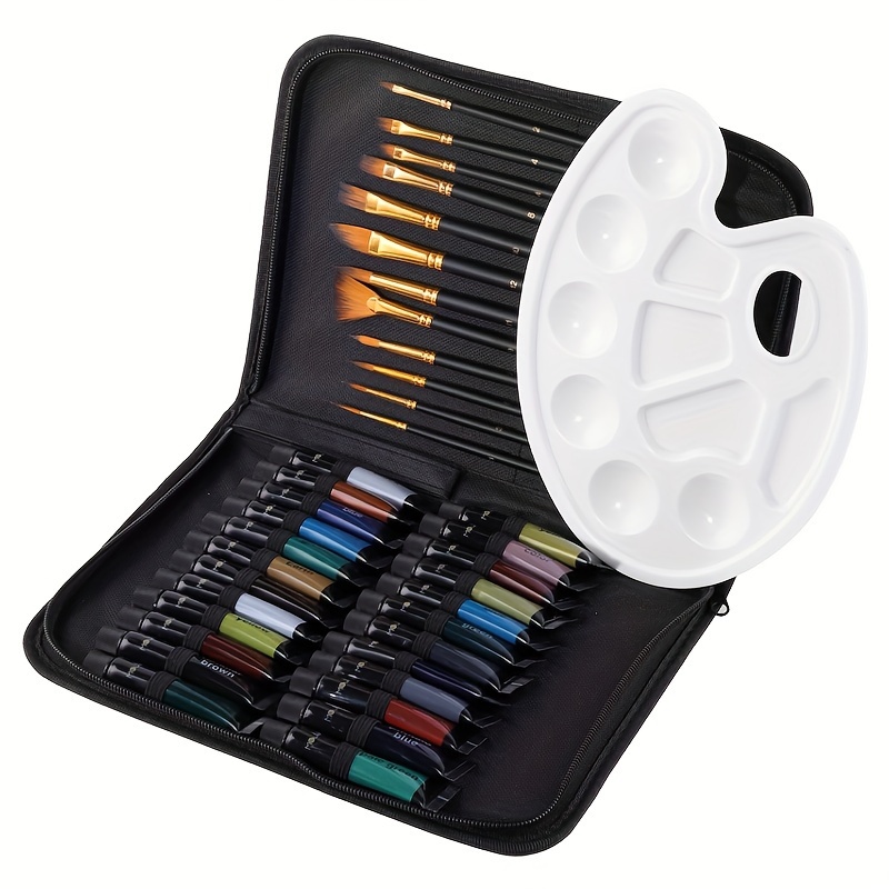 Acrylic Paint Set With 12 Brushes, 24 Colors Art Craft Paints