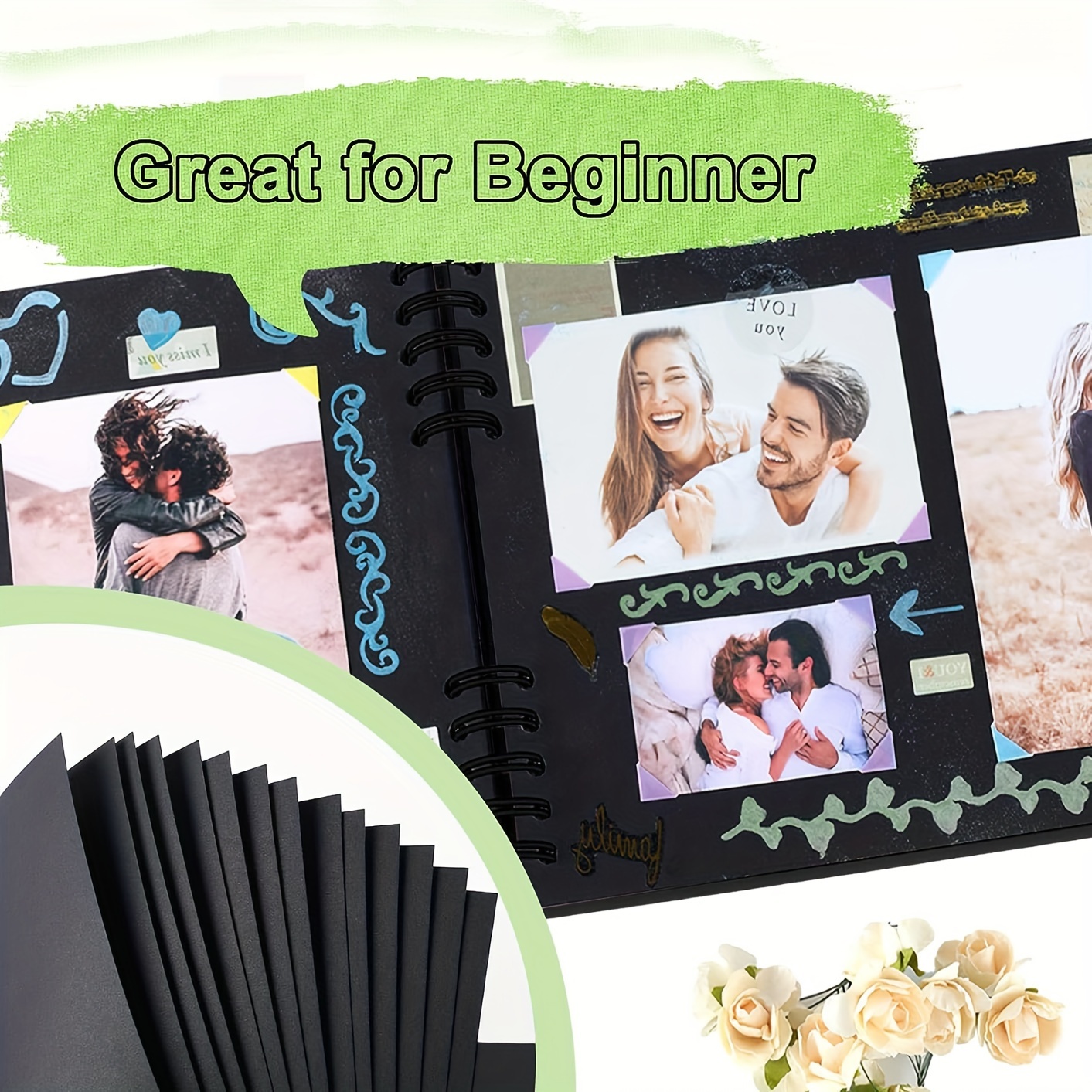 DIY Scrapbook Kits for Adults & Kids, Vintage Hardcover Folding Scrapbook  Album Including Stickers, Ribbons and Decorative Diamonds, Ideal Gifts for