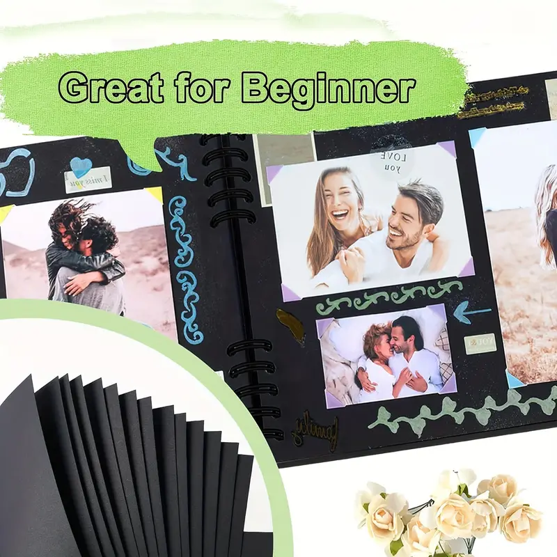 Scrapbook Photo Album DIY Set Scrap Book Album Hardcover Pictures Book  10.82x7.12 Inches 36 Black Pages For Wedding Birthday Christmas Mother's  Day Gi