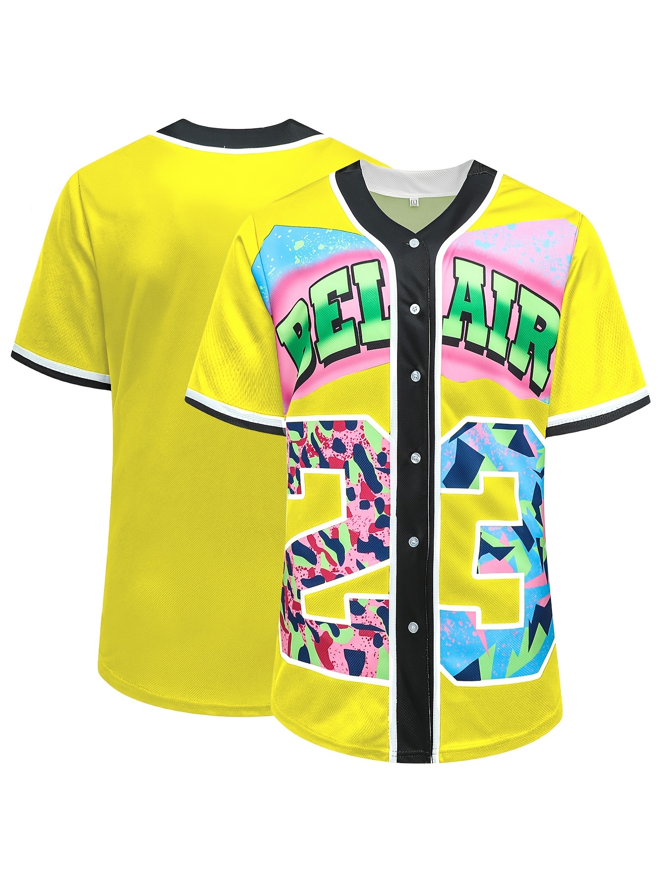 90s Outfit for Women,Yellow 23 Hip Hop Baseball Jersey Shirt for Theme Party, 90s Stylish Clothing for Women,Temu