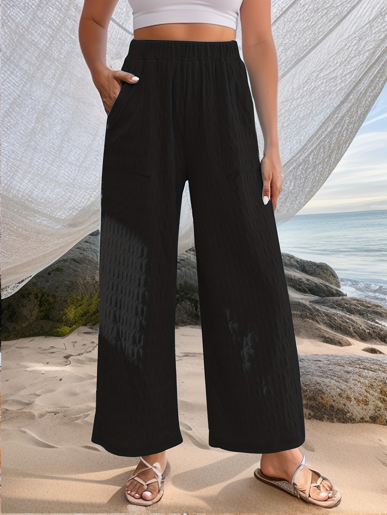 Plus Size Elegant Pants Women's Plus Solid Tie Front Slight - Temu