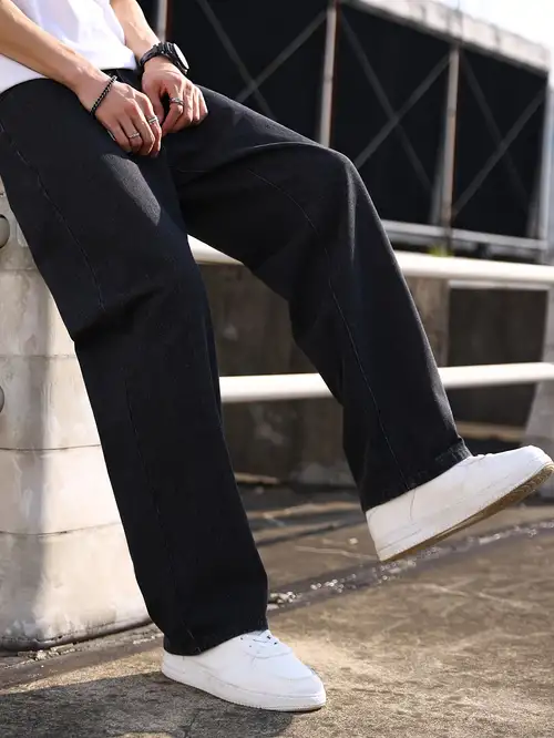 Men's Casual Wide Leg Jeans Street Style Flared Denim Pants - Temu Canada