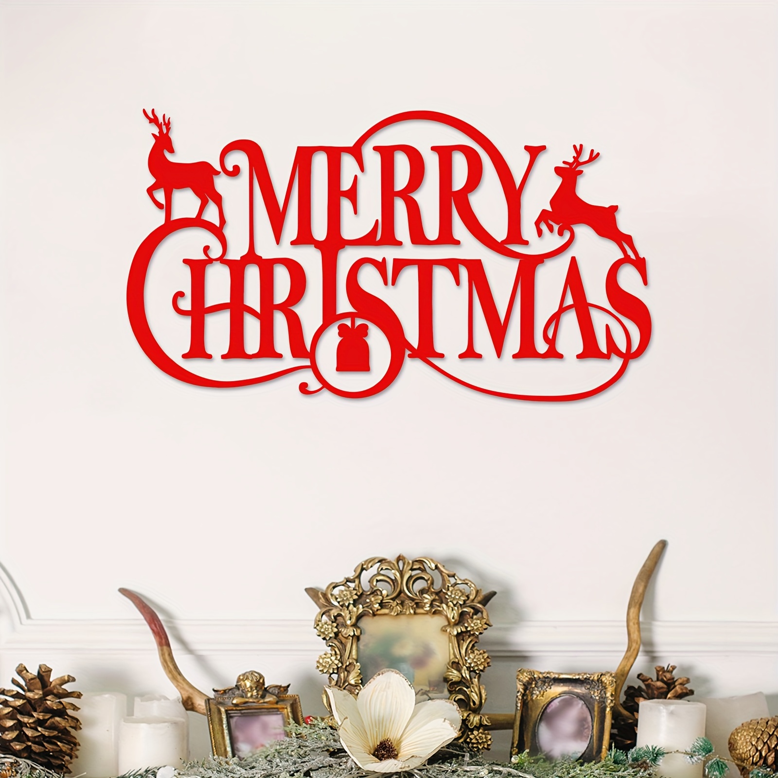 Merry Christmas Metal Hanging Sign - Maitys 15 x 10.8 x 0.05 Inches