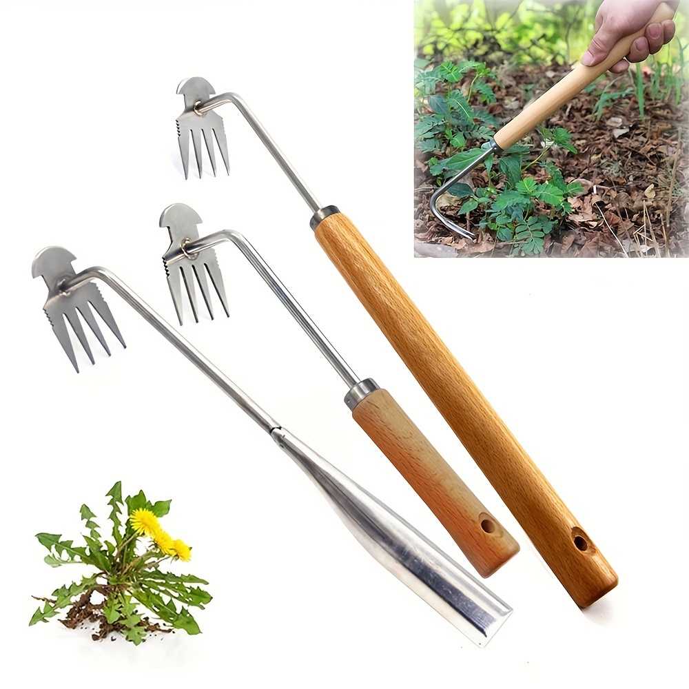 

1pc Garden Weeding Tools, Stainless Steel 4 Teeth Dual Purpose Weeder Hand Weeding Removal Cutter Puller Tools Multifunction Weeder, Garden Supplies