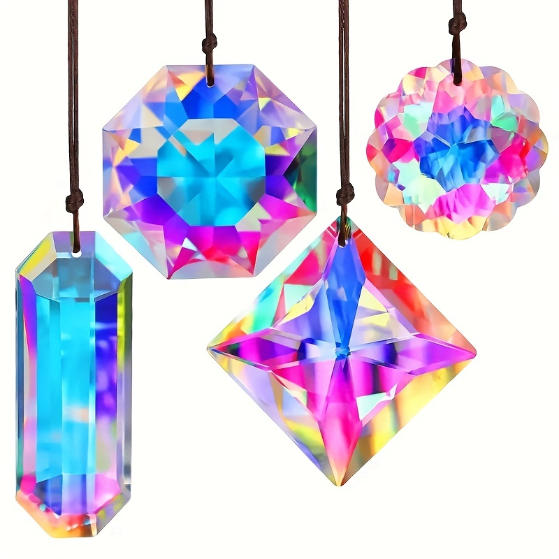 JULMELON 8Pcs Colorful Crystal Suncatchers Prisms Hanging Ornament Rainbow  Octogon Chakra Pendants Suncatchers with Crystals Beads Chain for Home