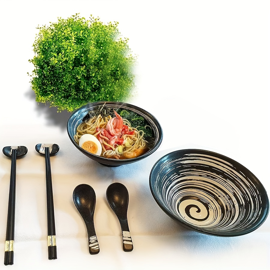 Juego de cuencos de ramen de cerámica, 2 juegos de 34 onzas grandes  japoneses para servir con palillos y cucharas para ensalada de pasta de  sopa Pho