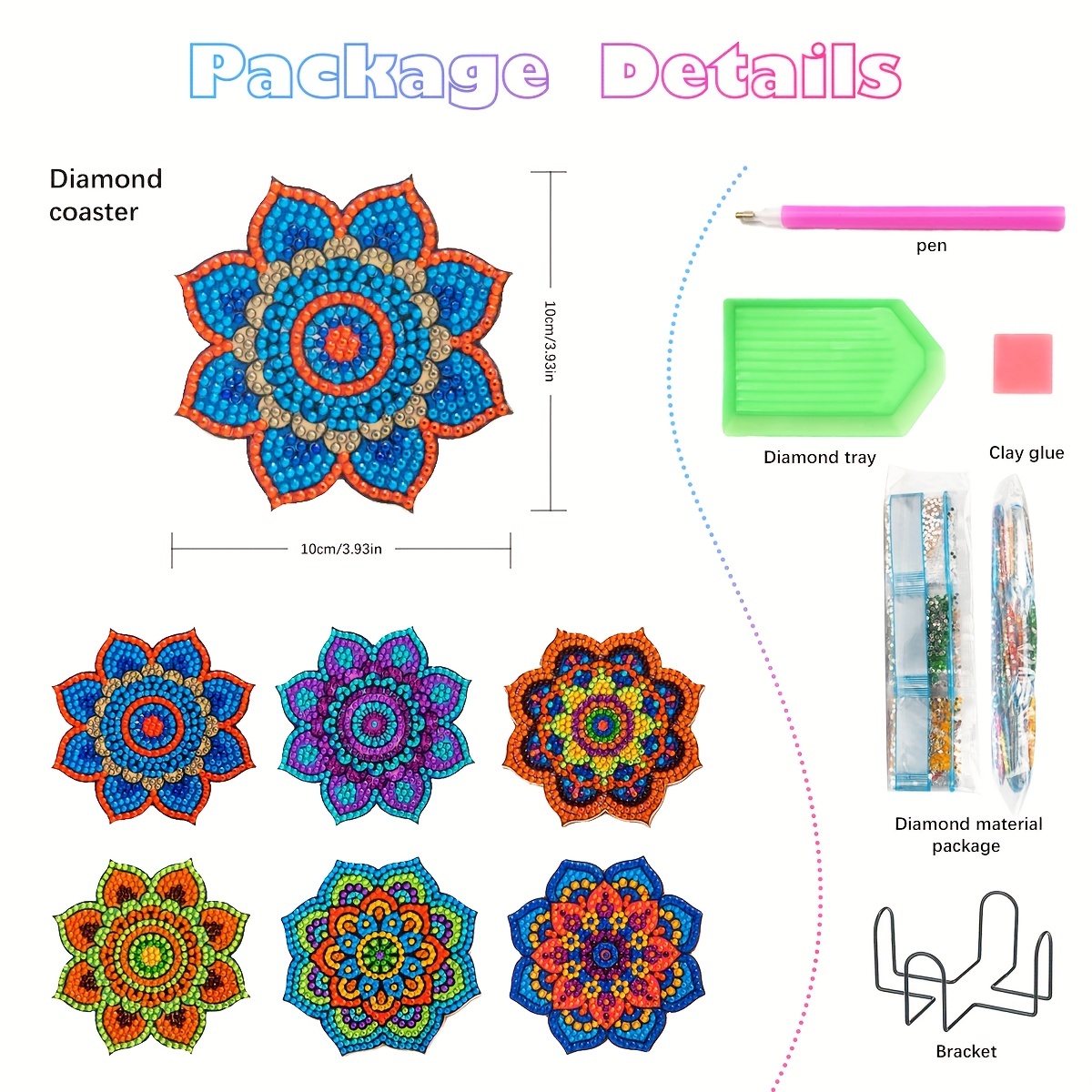 Artificial Diamond Painting Coasters Kit, Mandala Diamond Art Coasters With  Holders Diamond Dot Art Coasters - Temu