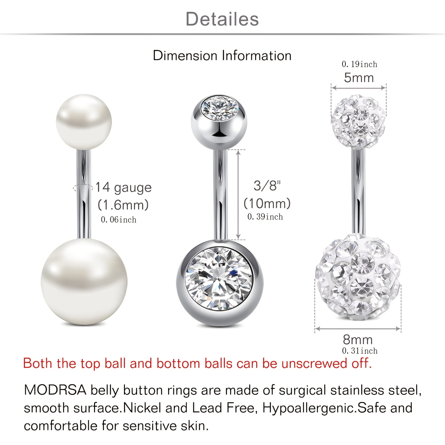 Unisex Titanium Steel Belly Button Ring Set, All Match