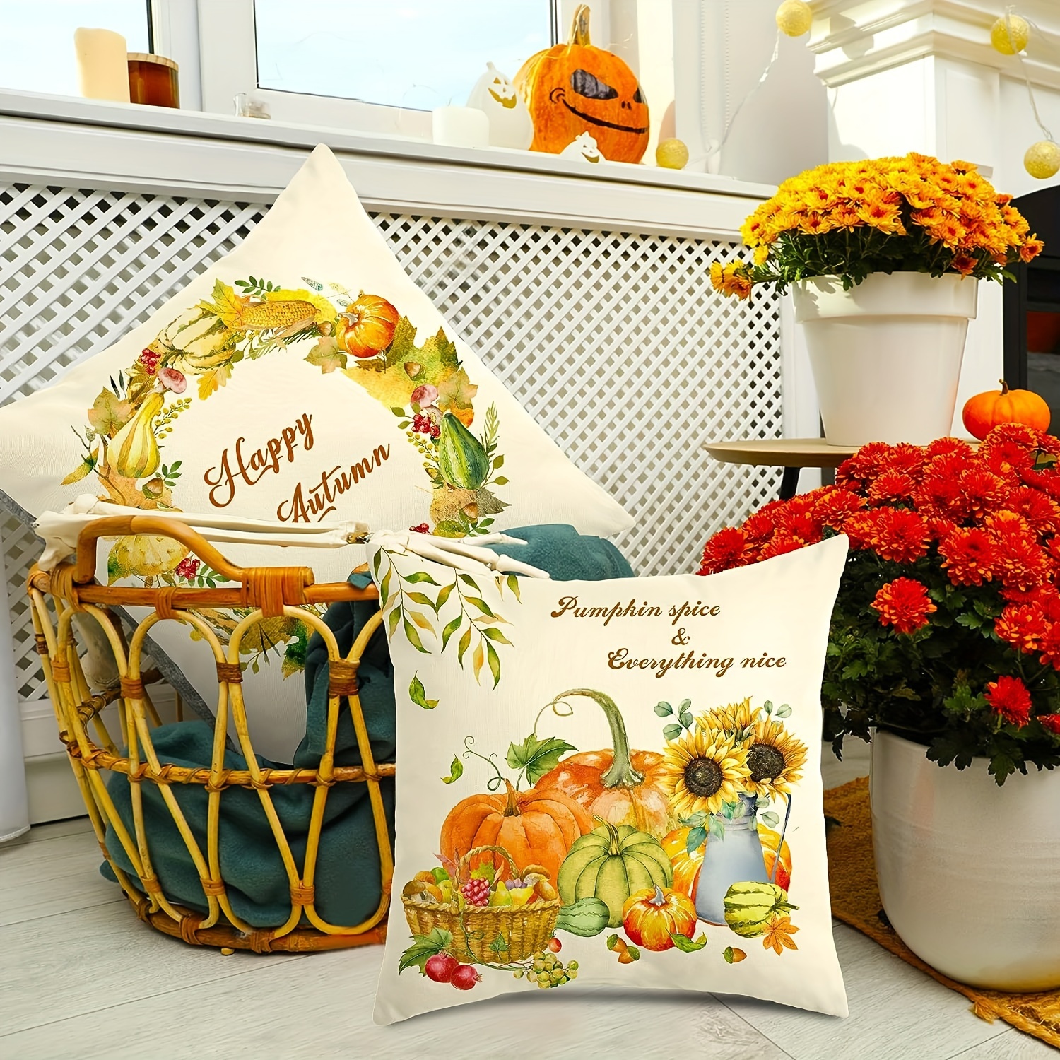 Fall Pillow Covers Happy Fall Pumpkin Truck Floral Pillows - Temu