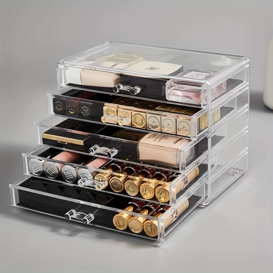 Acrylic Jewelry Storage Box W/ 5 Drawers, 5-Layer 120 Grid Clear