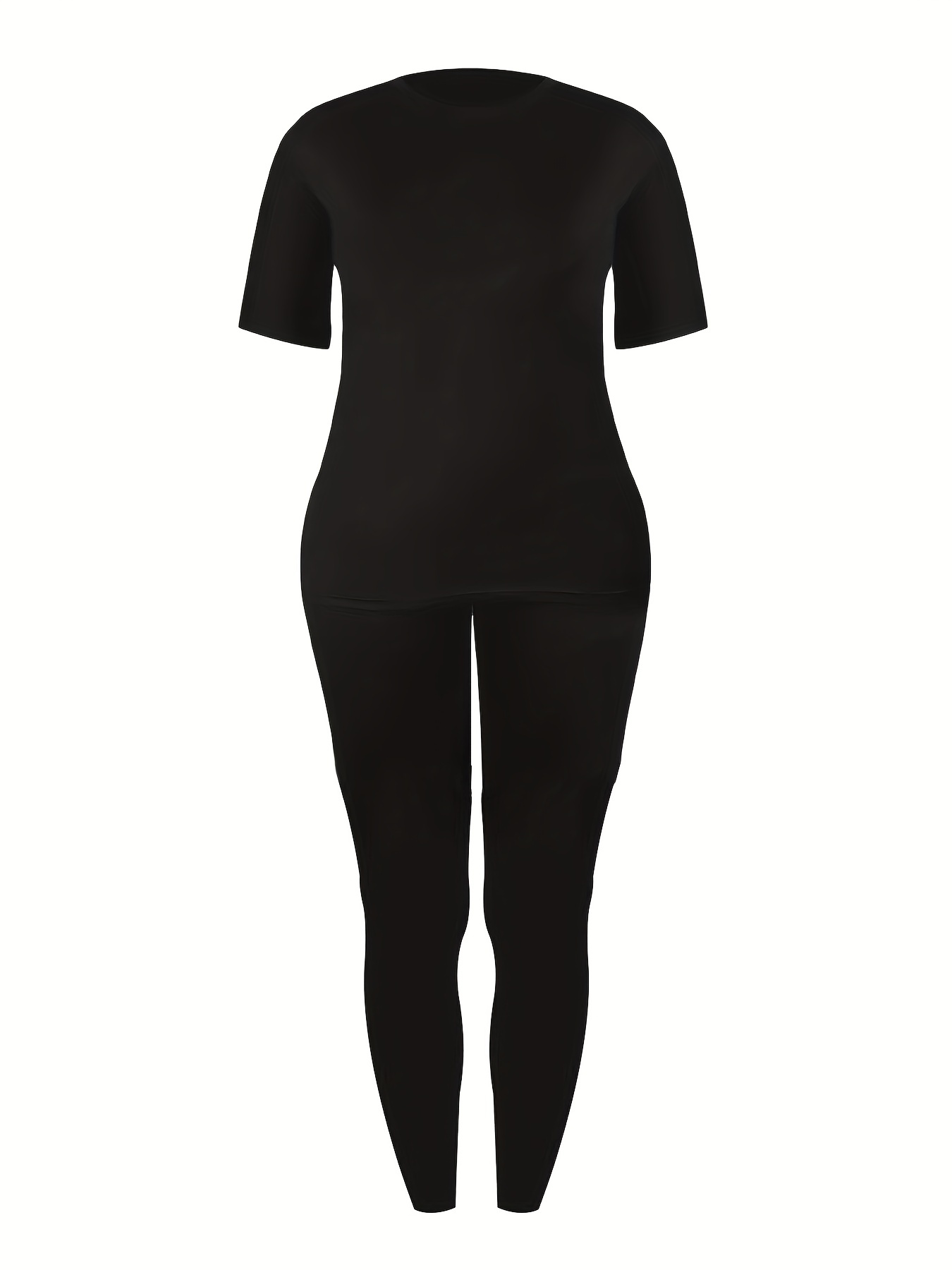 Women Full Length Solid T-Shirt Set With Leggings Black Small