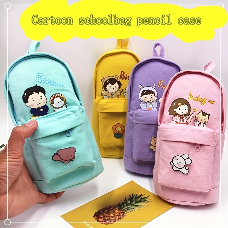 Super Cute Kawaii Pencil Case Aesthetic Canvas Grid Bag For - Temu