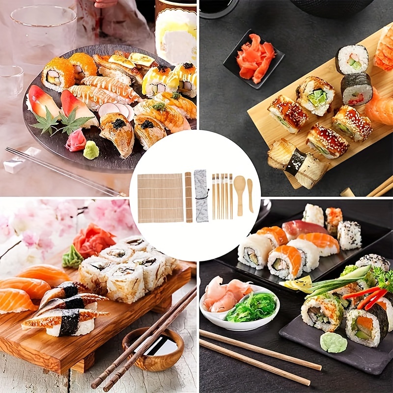 Kit sushis, 10pcs kit à sushi, kit de préparation de sushi 2 tapis
