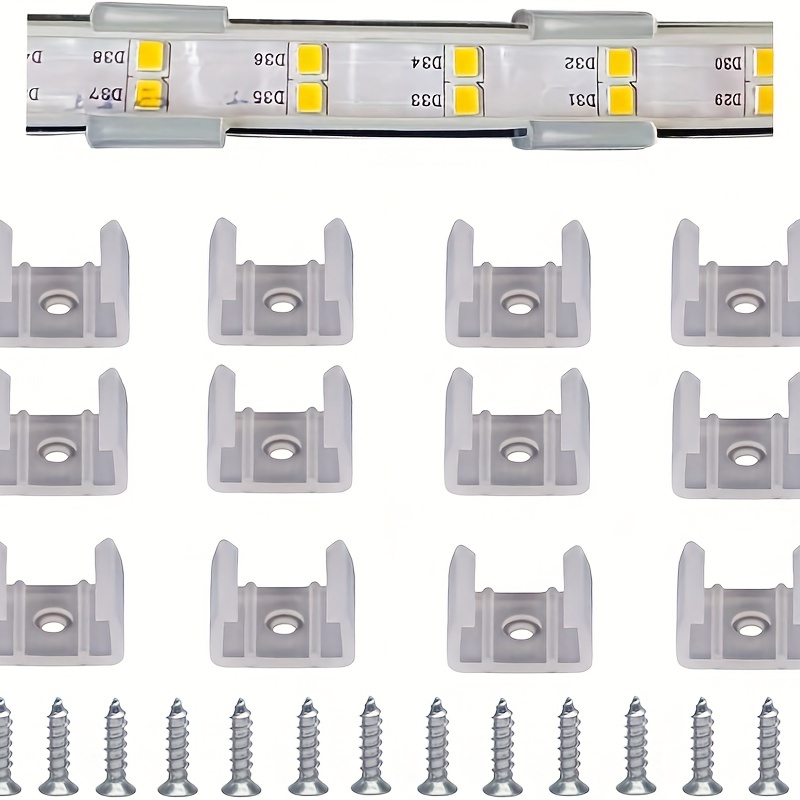 Led Strip Lights Clips Light Mounting Clips One Side Led Light Clips with  Screws for 10 mm Wide Waterproof LED Strip Lights (200 Pack, Transparent) 