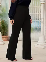 plus size elegant pants womens plus solid high waist straight leg medium stretch trousers details 2