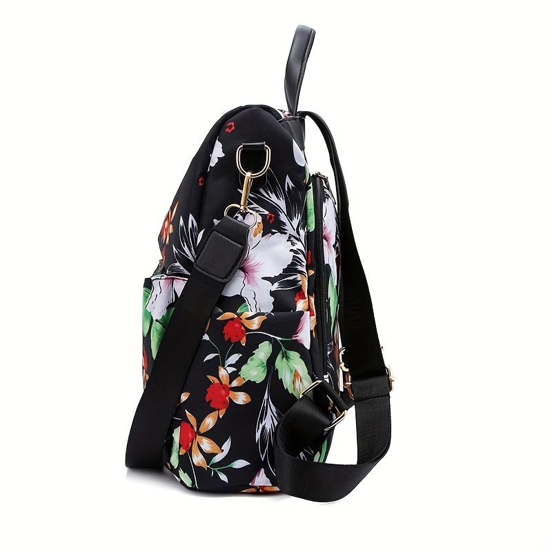 Floral Embroidered Backpack Purse, Convertible Anti-theft Daypack