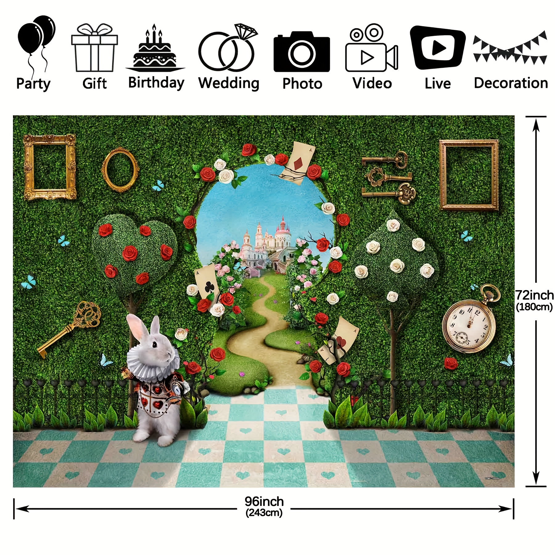 Alice in Wonderland Backdrop for Birthday Party Supplies 5x3ft Book Story  Photo Backgrounds Alice Theme Baby Shower Banner for Birthday Cake Table