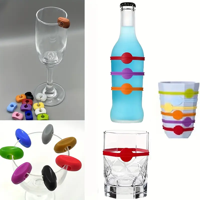 24pcs, Wine Glass Charms Markers Colorful Silicone Glass Markers Waterproof  Drink Markers Cocktail Cup Markers Champagne Cup Labels Rings Bottle Strip