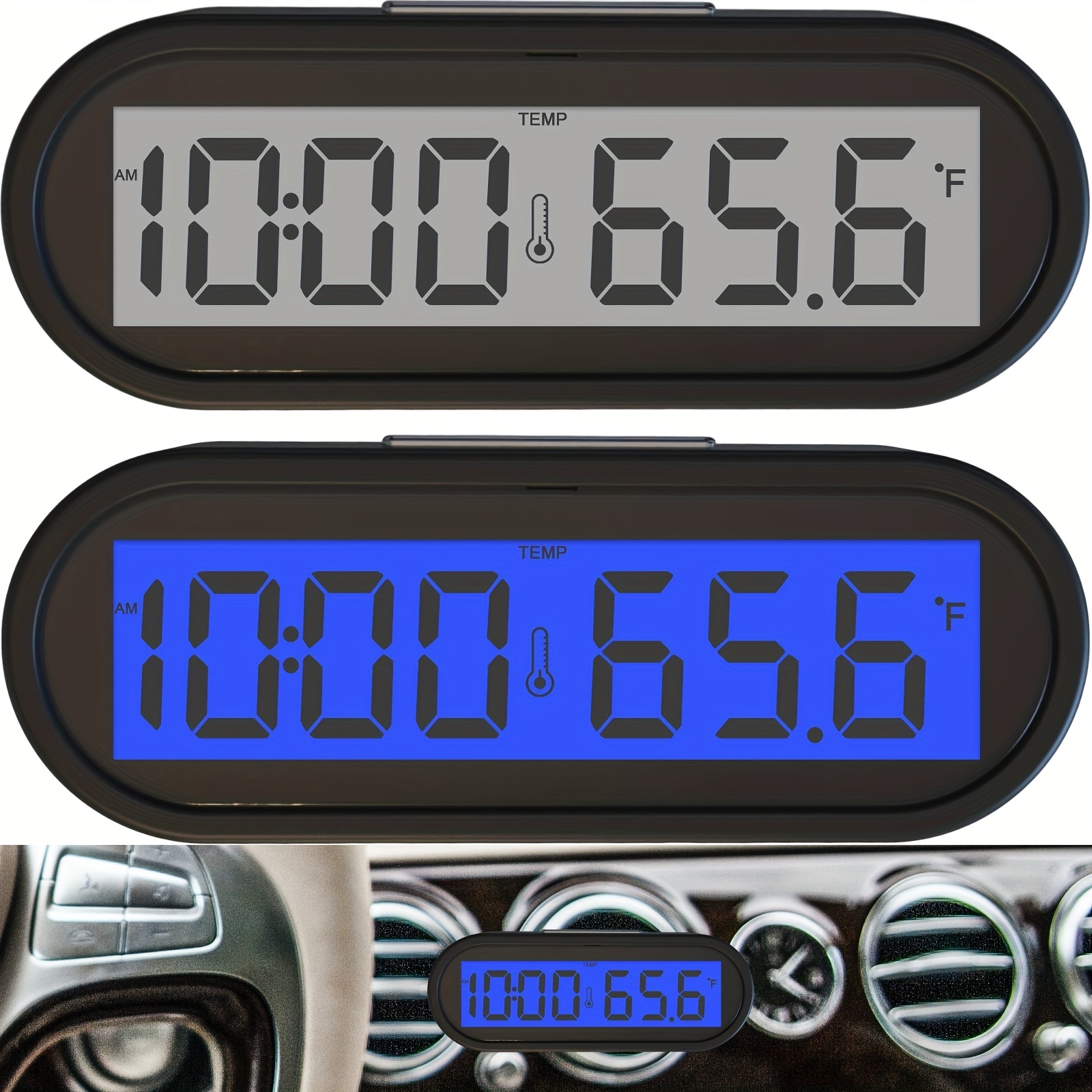 Horloge de Tableau de Bord de Voiture, LCD numérique à l'intérieur de la  Voiture, thermomètre avec rétroéclairage pour intérieur et extérieur,  Horloge numérique de Voiture 2 en 1 pour Camion : 