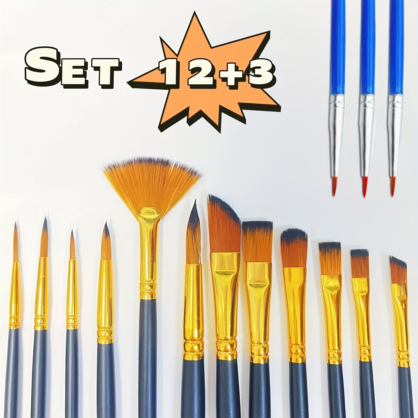 15pcs Professional Paint Brushes For Acrylic Painting Watercolor Oil  Gouache，Including Fine Detail Paint Brush 3pcs For Fine Detailing Painting