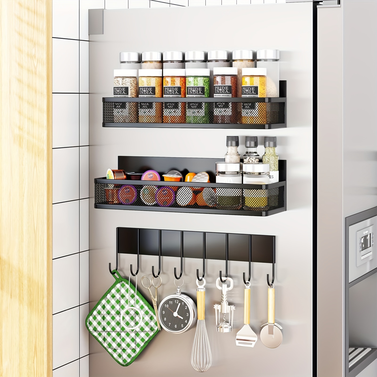 Organizador de especias, paquete de 4 estantes magnéticos para especias  para refrigerador, organizador de especias para condimentos, estantes