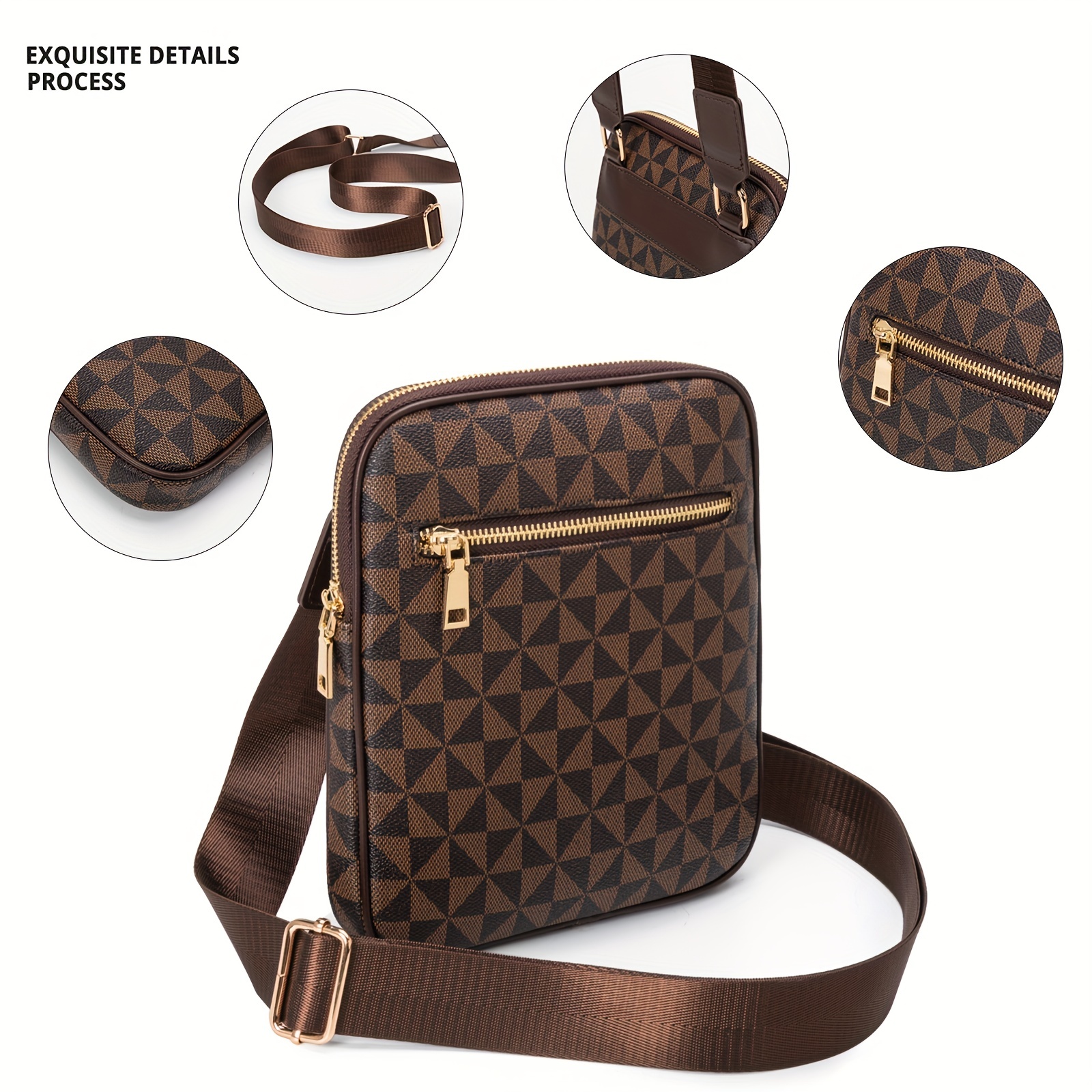 Vintage Geometric Print Crossbody Bag, Retro Pu Shoulder Bag, Women's  Fashion Handbag & Purse - Temu Australia