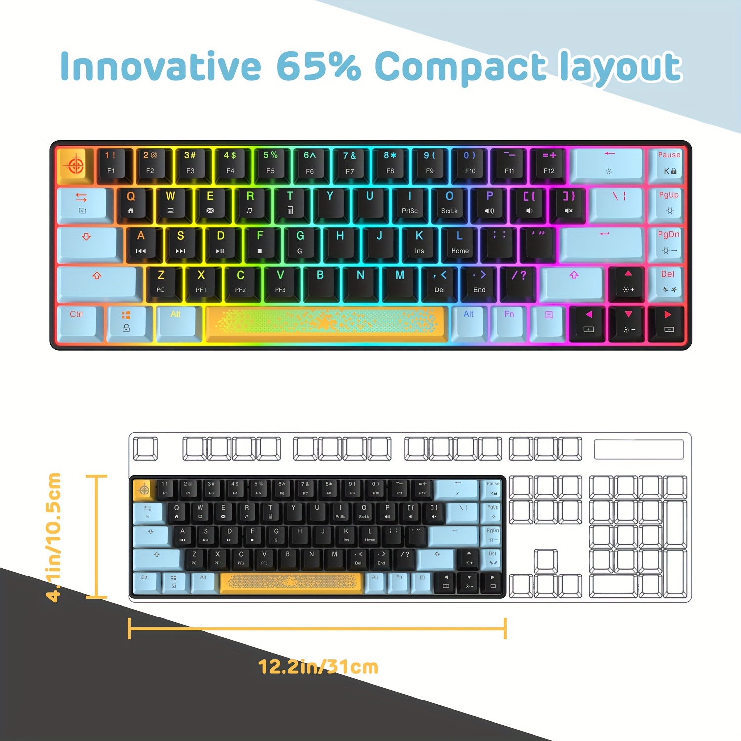 60 Mechanical Gaming Keyboard, Compact 68 Key Mini Wired Office