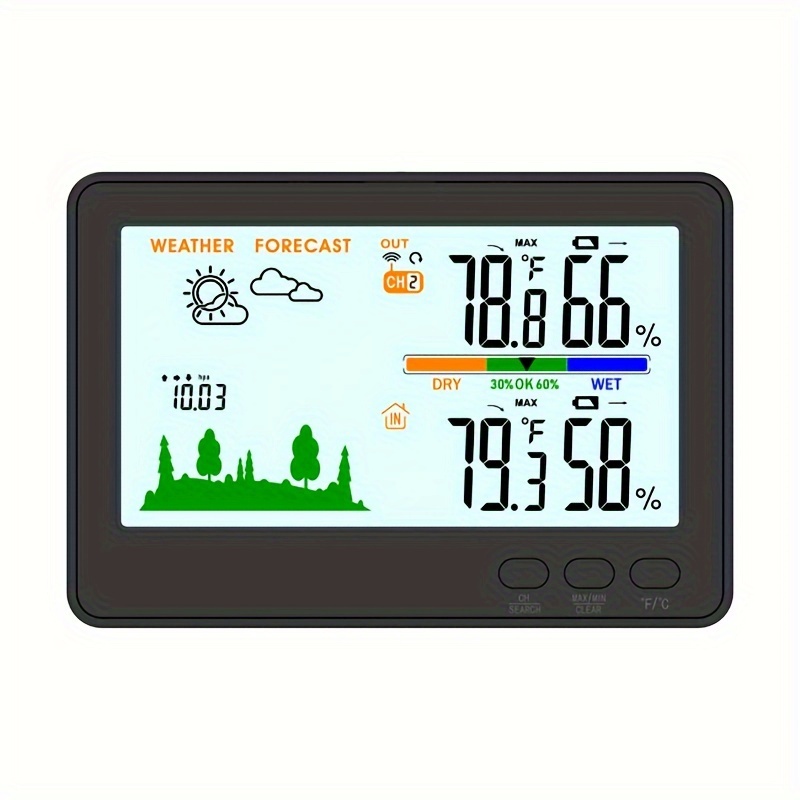 Indoor Outdoor Digital Color Weather Thermometer Barometer with Backlight  Humidity Clock - China Wireless Weather Station, Weather Forcast Station