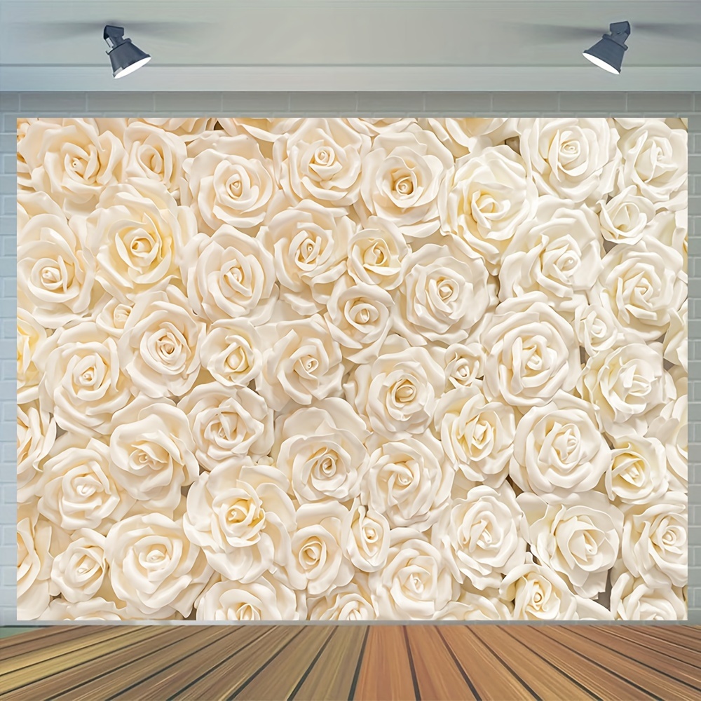 

1pc Wedding Photography Backdrop, Vinyl White Floral Background Wall Baby Shower Bridal Shower Birthday Party Carnival Banner Photo Booth Studio Props 82.6x59.0 Inch/94.4x70.8 Inch