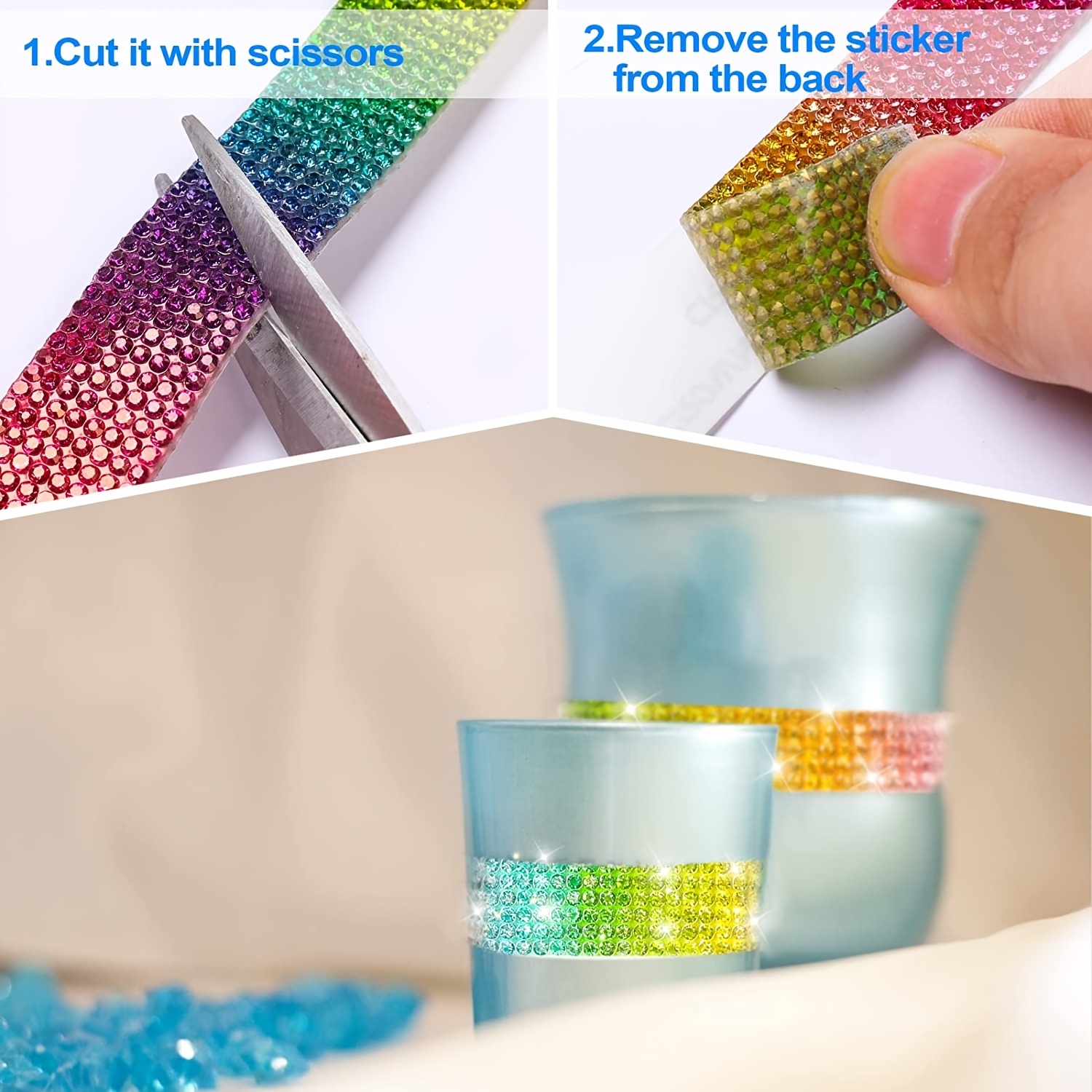 Self Adhesive AB Crystal Rhinestone Strips Diamond Ribbon Bling Gemstone  Sticker