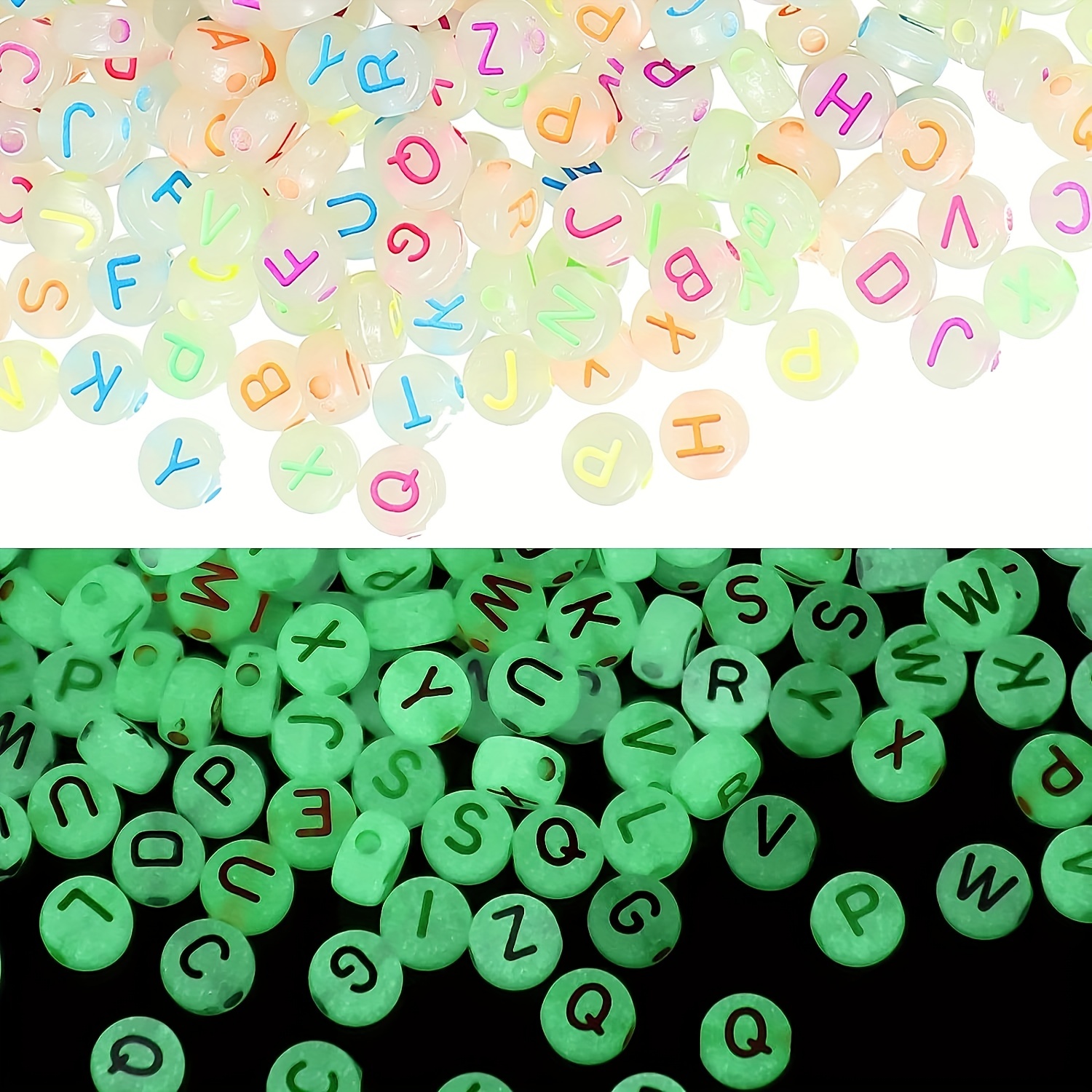 100pcs 150pcs Perline Lettera Miste In Acrilico Con Corda Elastica Di  Cristallo Da 2m (Lettera Di Colore Luminoso) Luminose Al Buio Moda Per