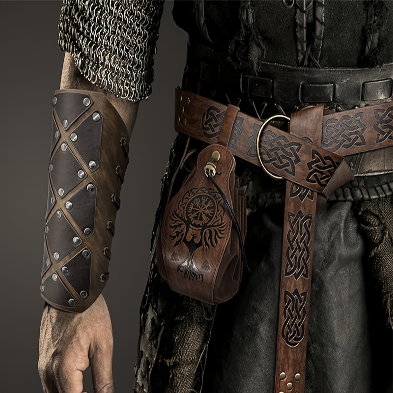 Viking Fenrir Gauntlet Medieval Faux Leather Arm Armor Knight Bracers for  LARP