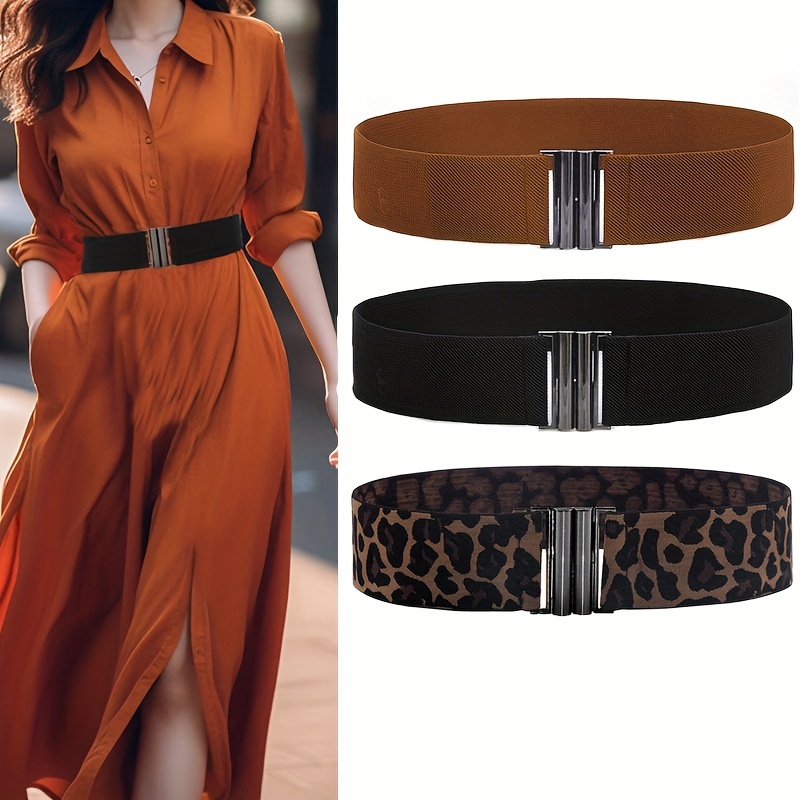 Xtinmee 4 Pcs Plus Size Waist Belts for Women for Dresses Wide Buckle  Stretchy Cinch Belt Vintage Chunky Elastic Black Dress Belt Women for Big  Girl