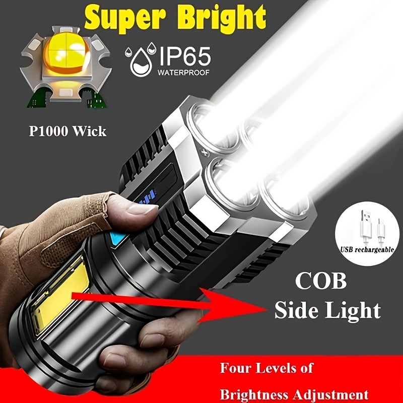 Linternas recargables de alto lúmenes, linterna LED superbrillante de  150000 lúmenes con luz de trabajo COB de 10000 lúmenes (batería de 12000  mAh