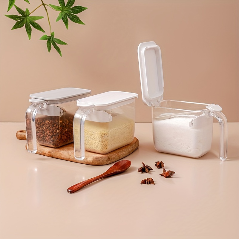 Spice Jar and spoon Tray Condiment Pots Set Salt Container Sugar Bowl Condiment  Pot for Kitchen