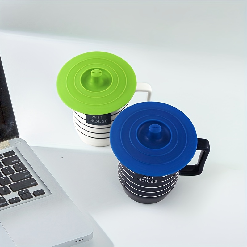 Silicone Cup Lid Glass Drink Cover All-Matching Cup Covers with Straw Hole  Cup & Mug Accessories Blue 