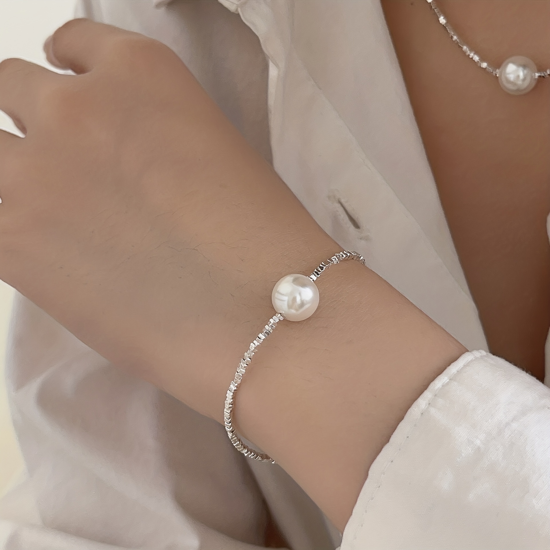 Electroplated Broken Silvery Pearl Bracelet, Irregular Cut Design