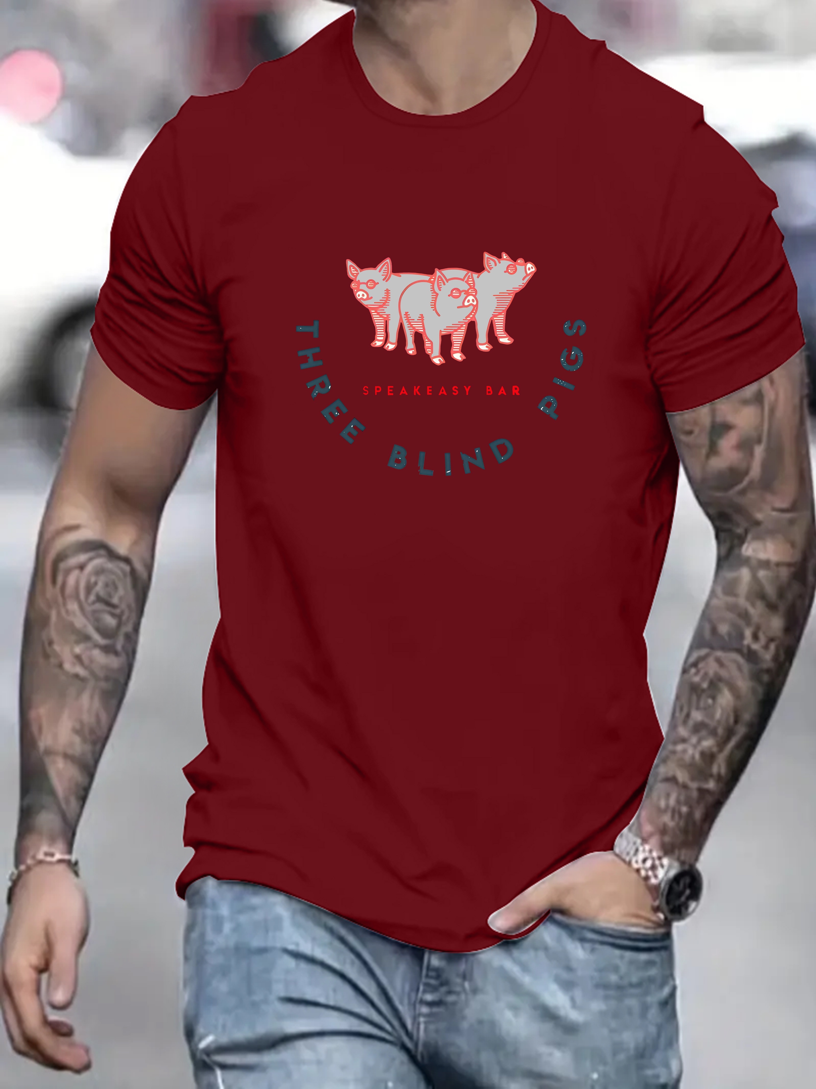 Funny Pigs Letters Print Herre T shirt Med Rund Halstryk - Temu Denmark