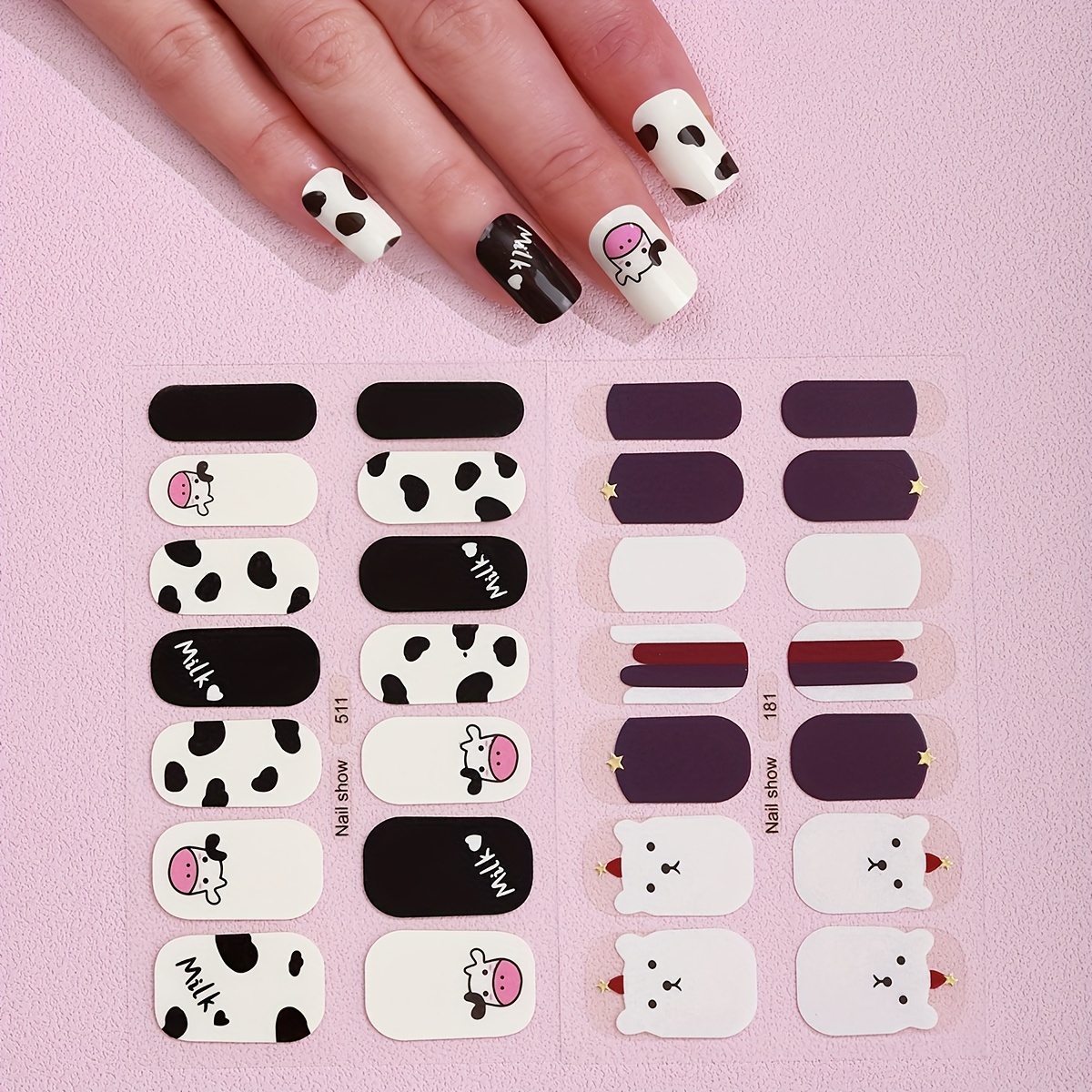 Nail Art 3D Decal Stickers Animal Cow Print Nails Irregular Black Spots  Adhesive Sticker Manicure Decoration