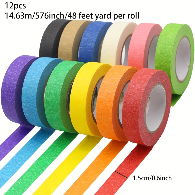 6 Rolls Colored Masking Tape 0.6 inch Wide, Rainbow Colors Painters Tape,  Craft Tape Ideal for Bullet Journals, Labeling, Party Decorations, DIY  Craft, 16 Yard Per Roll 