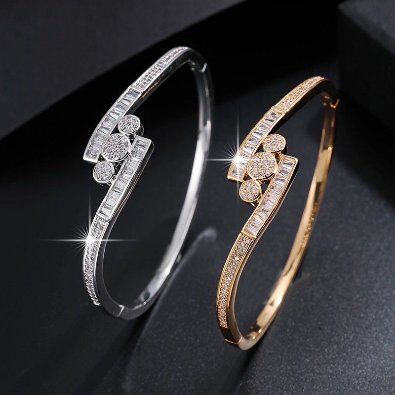 Two Tone Color Luxury Classic Zircon Bracelet Holiday Gift - Temu