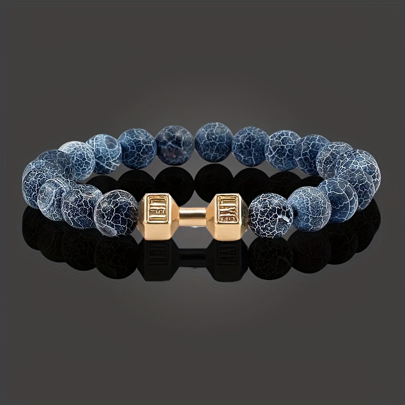 

Black Weathered Wristband Adjustable Barcelets For Women Men Beads Bracelet Dumbbell Mens Fashion Yoga Jewelry Original Bangles