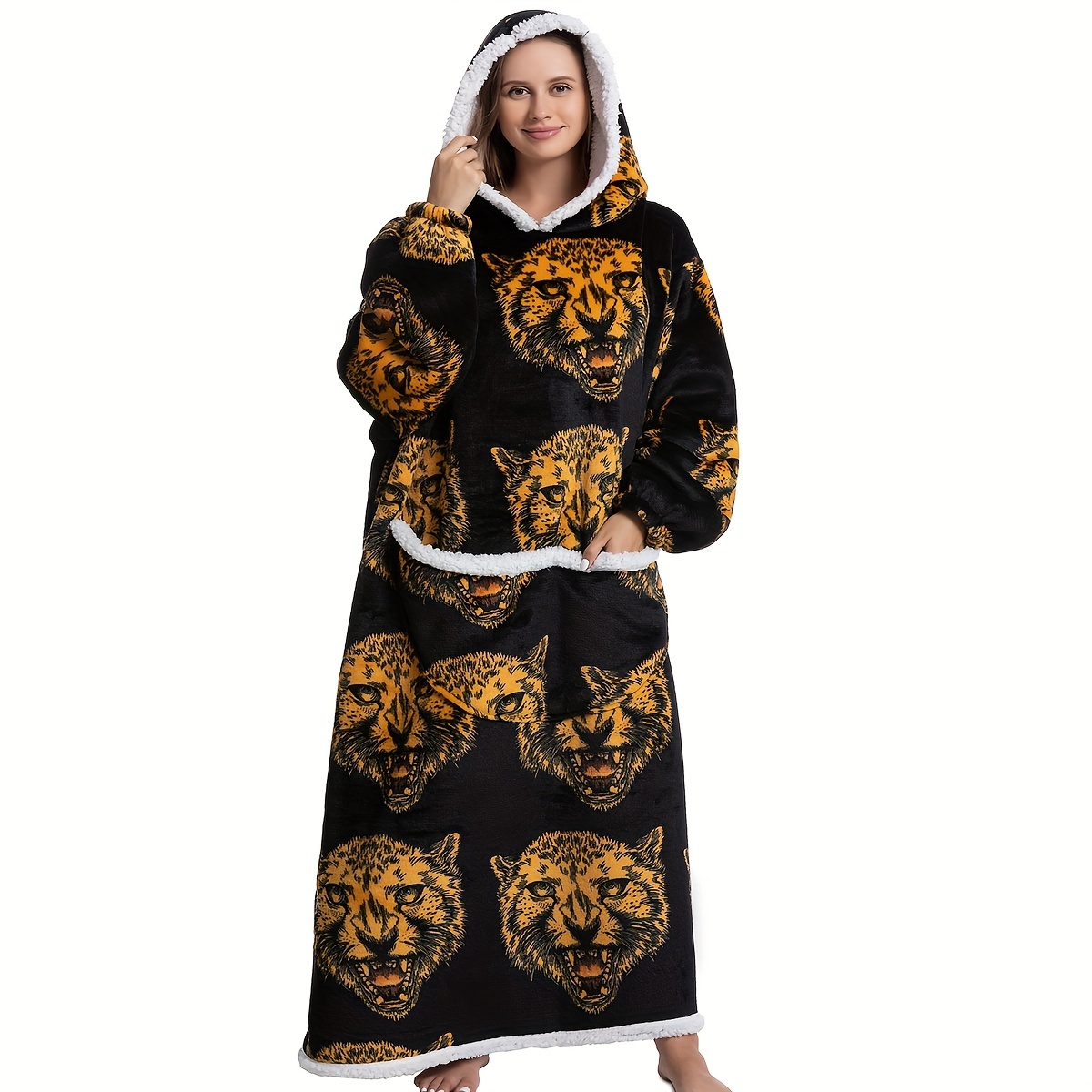 Plus Size Flannel Blanket Hoodie Fluffy Nightgowns Women's - Temu