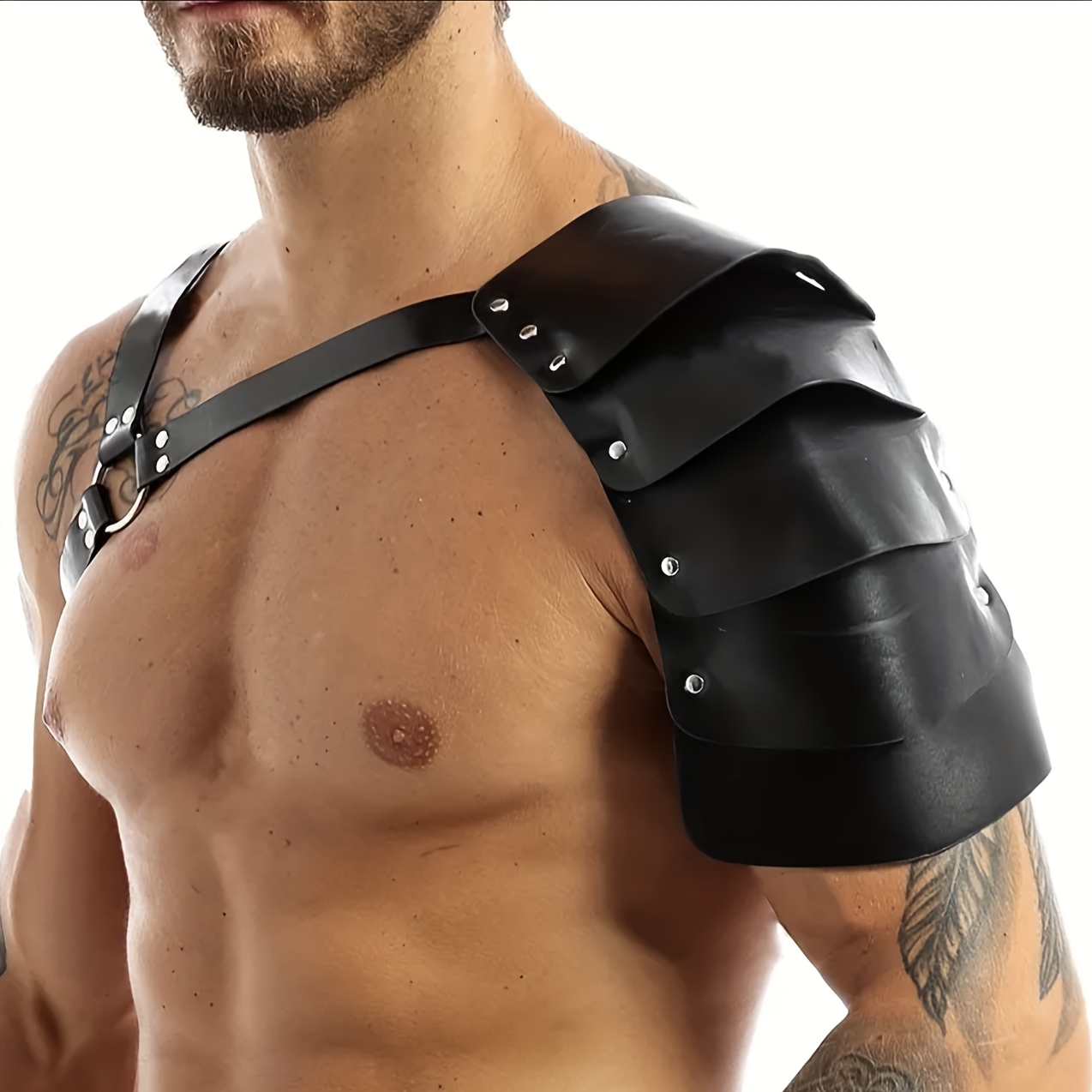 Medieval Retro Mens Shoulder Cover Steampunk Adjustable Faux Leather Body  Chest Guard With Multi-layer Leather Shoulder Pad