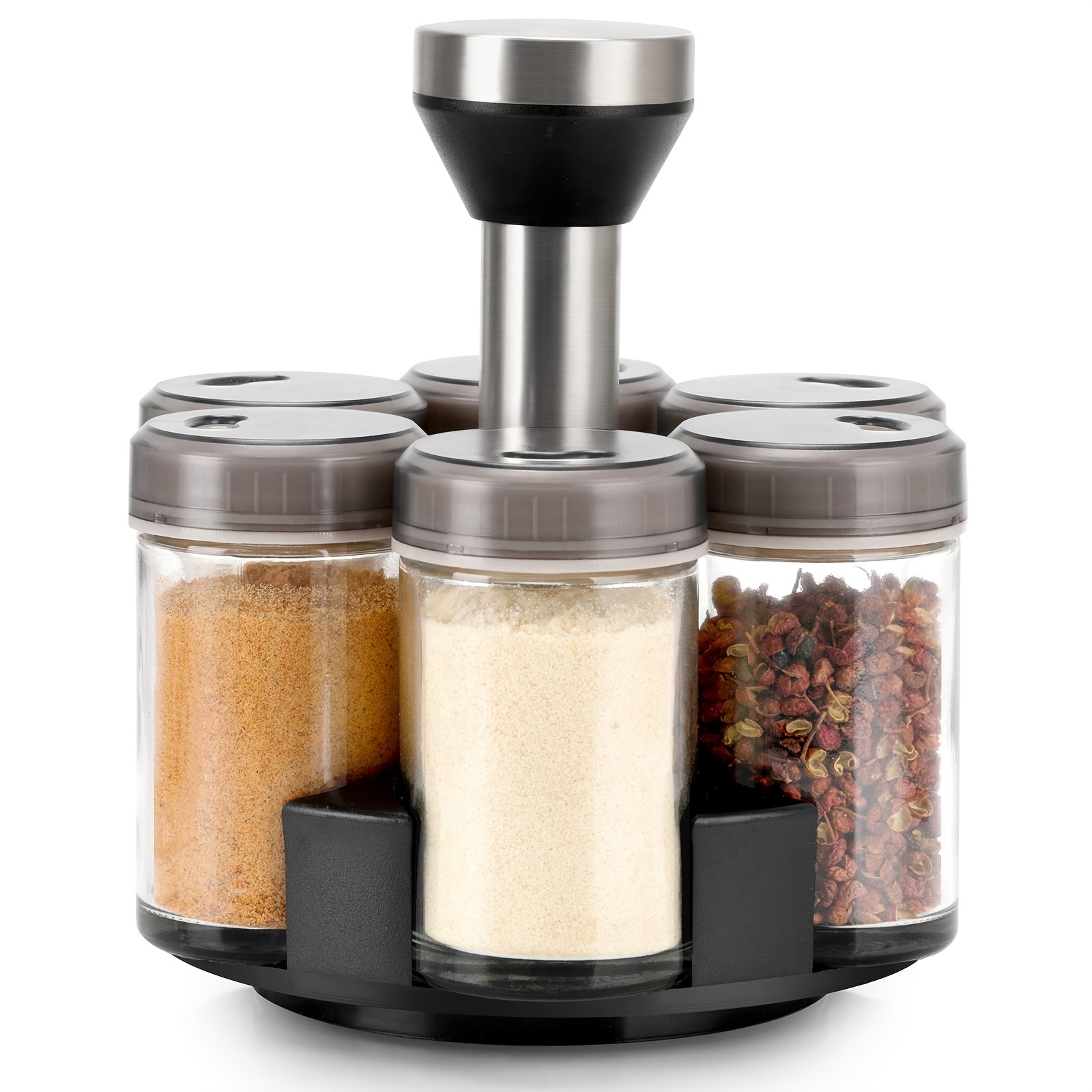 6-Jar Revolving Spice Rack, Spices and Seasonings Sets with Rack,  Countertop Seasoning Organizer Spice Pots Storage Container